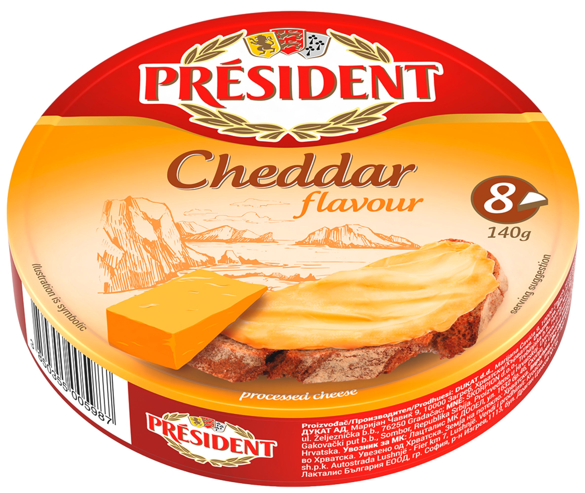 Président Brânză Topită Cheddar Triunghiuri 140g