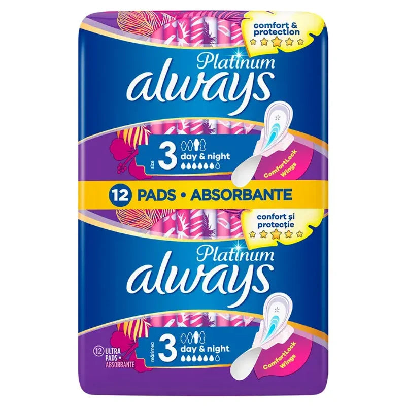 Always Platinum Night Duo, Absorbante Igienice, Marime 3, 12 Buc