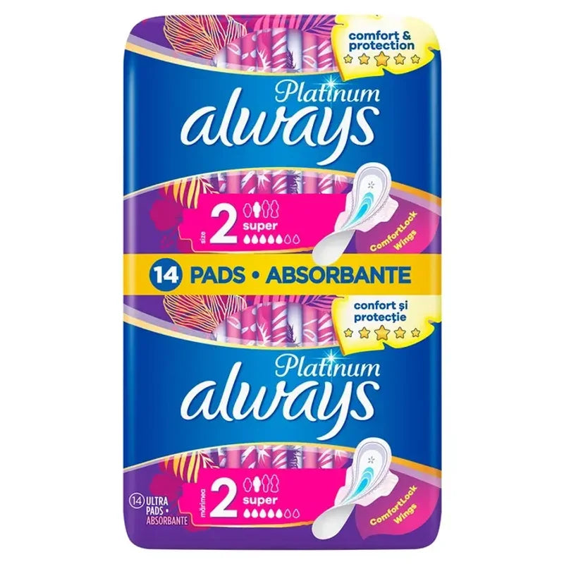 Always Platinum Super Duo, Absorbante Igienice, Marime 2, 14 Buc