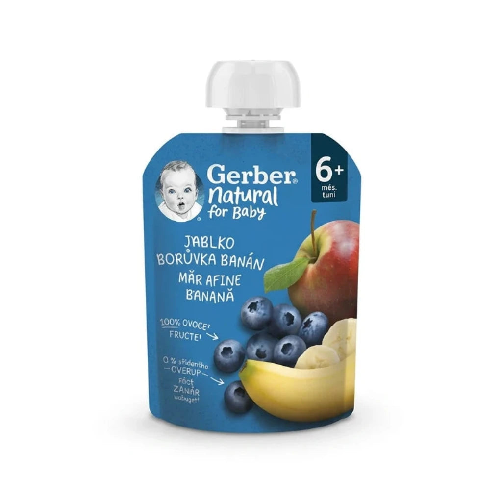 Gerber Natural, Piure, de la 6 Luni, cu Mar, Afine si Banane
