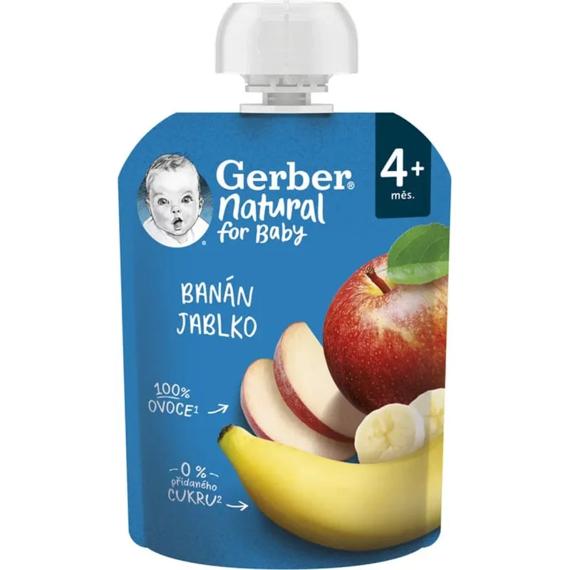 Gerber Natural, Piure, de la 4 Luni, cu Mar, Banana si Capsuna