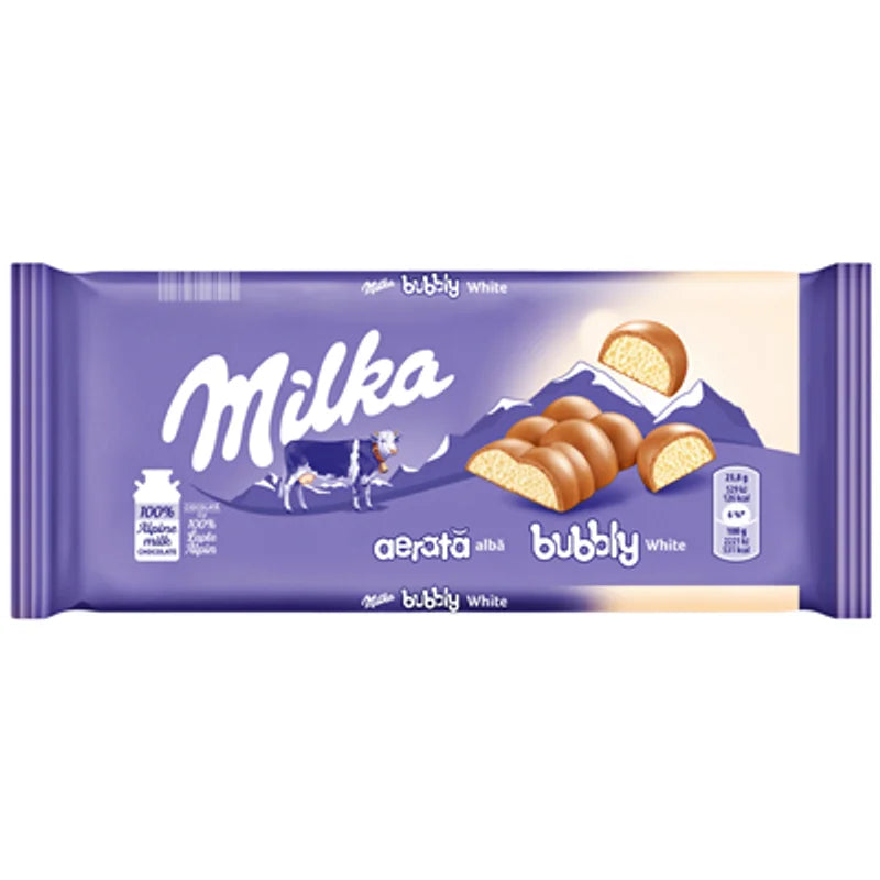 Milka Ciocolata Aerata cu Lapte si Crema Ciocolata Alba