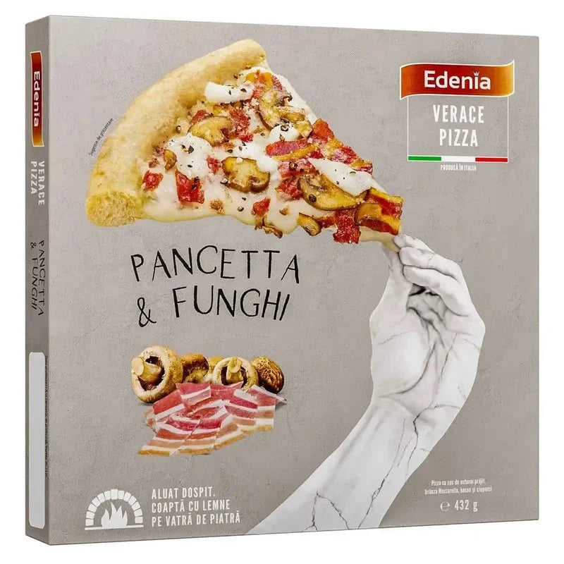 Edenia Pizza Verace cu Sos de Usturoi Prajit, Mozzarella, Bacon si Ciuperci