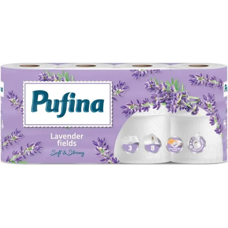Pufina 8 Role Hartie Igienica in 3 Straturi cu Parfum de Lavanda