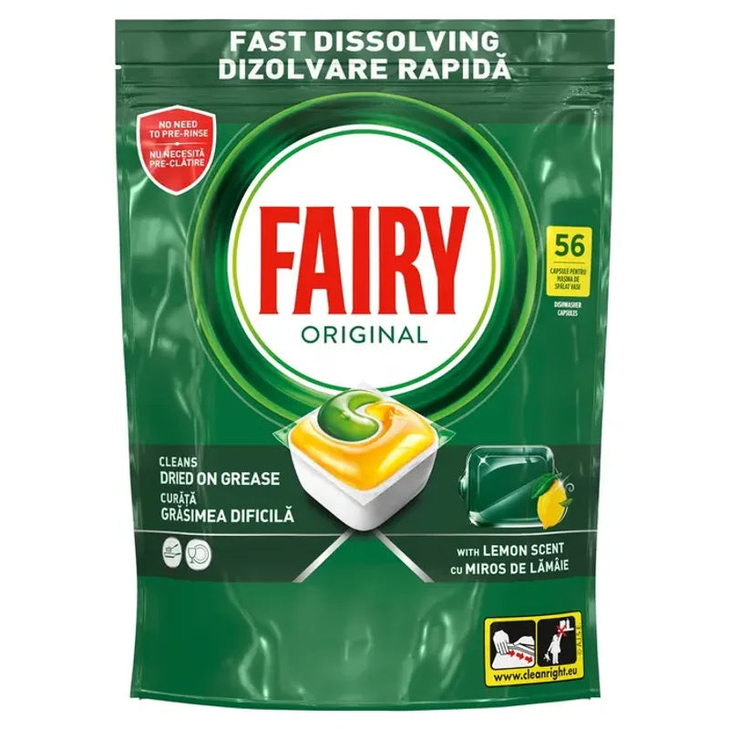 Fairy All in One Original, Detergent de Vase, pentru Masina de Spalat, Yellow, Capsule, 56 Buc