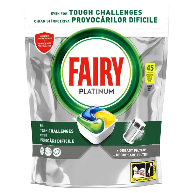 Fairy Platinum, Detergent de Vase, pentru Masina de Spalat, Yellow, Capsule, 45 Buc