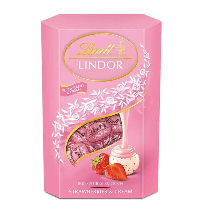 Lindt Lindor, Bomboane de Ciocolata, Alba cu Capsuni