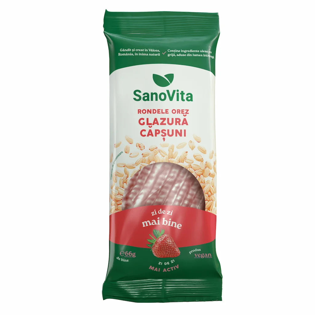 SanoVita Rondele din Orez cu Glazura Capsuni 66g