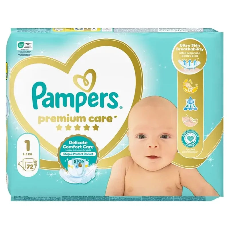 Pampers Premium Care, Scutece, 2-, Marime 1, Value Pack, 72 Buc