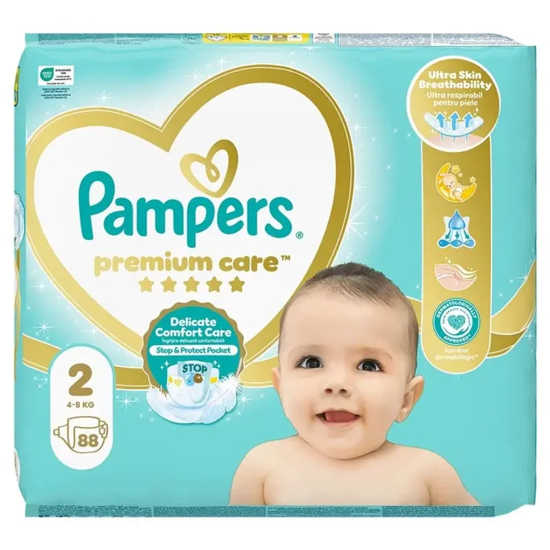 Pampers Premium Care, Scutece, 4-, Marime 2, Jumbo Pack, 88 Buc