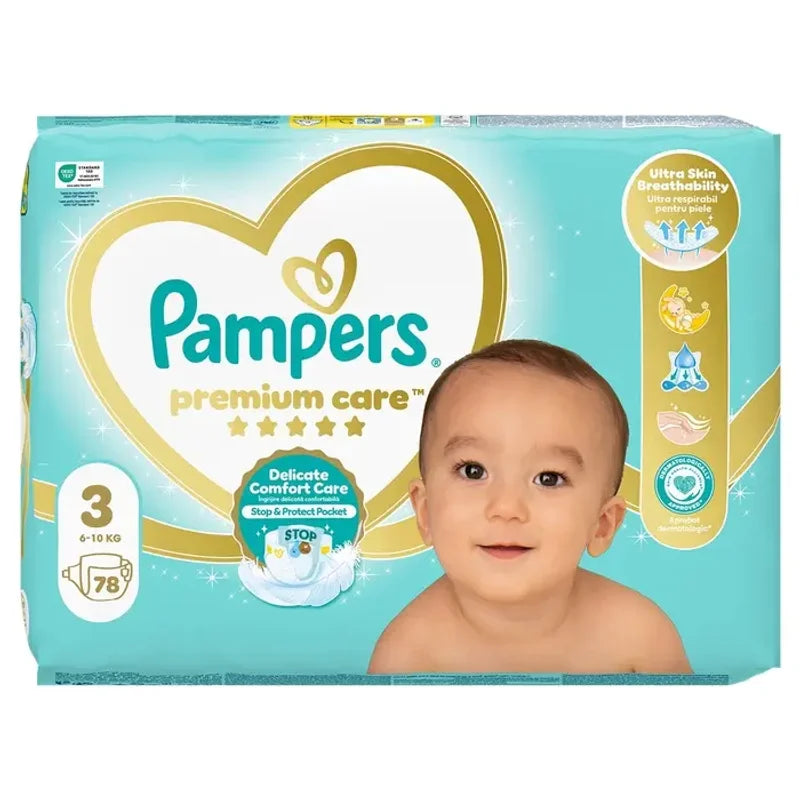 Pampers Premium Care, Scutece, 6-, Marime 3, Jumbo Pack, 78 Buc