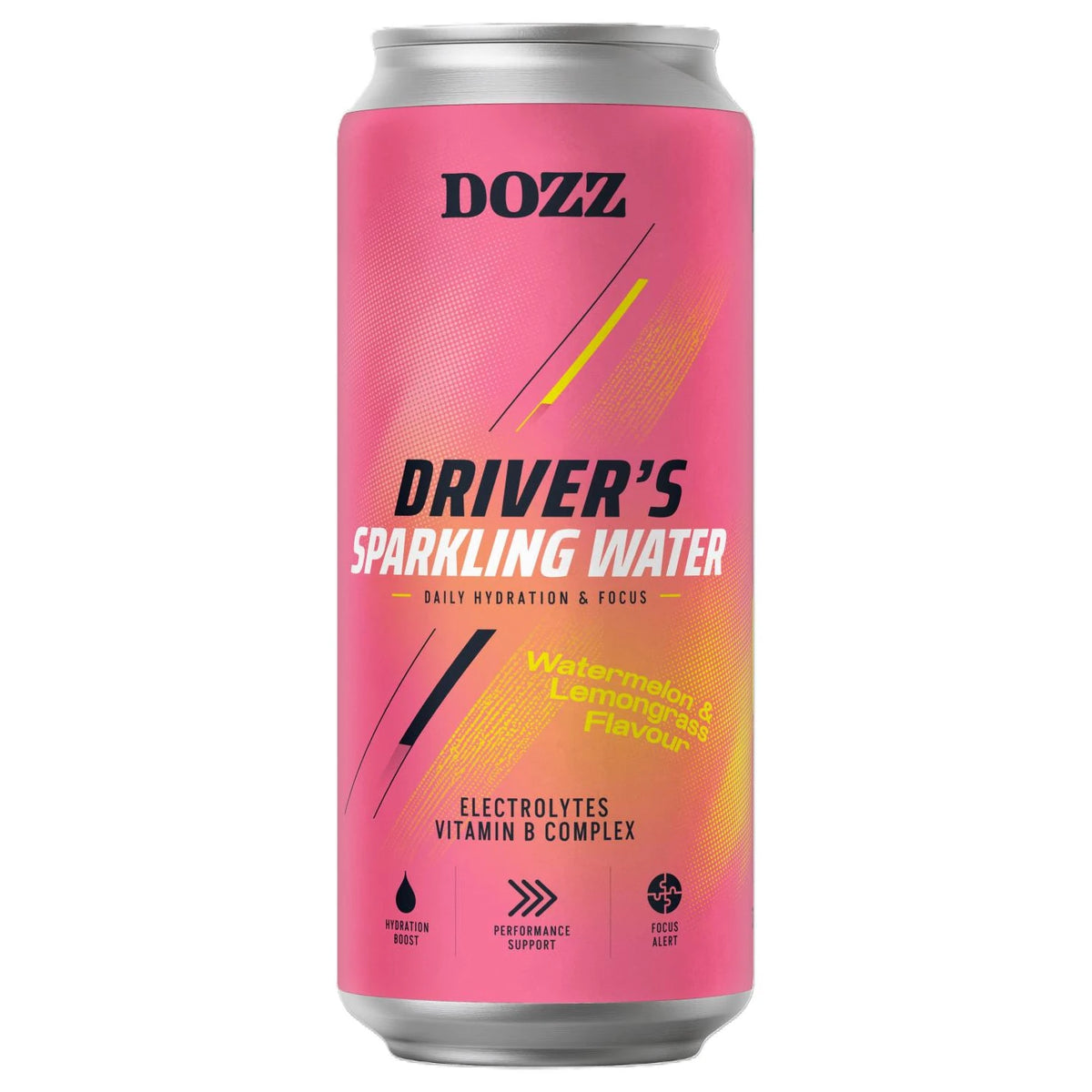 DOZZ Driver's Sparkling Water Watermelon & Lemongrass, Bautura Carbogazoasa cu Electroliti si Vitamine, Doza 330ml