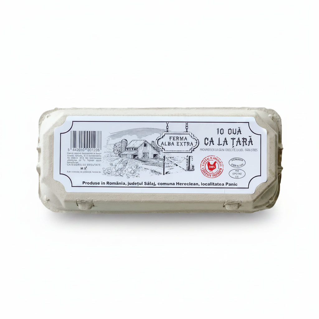 Ferma Alba Extra Oua ca la tara marimea M 10 bucati, gaini crescute la sol, categoria 1
