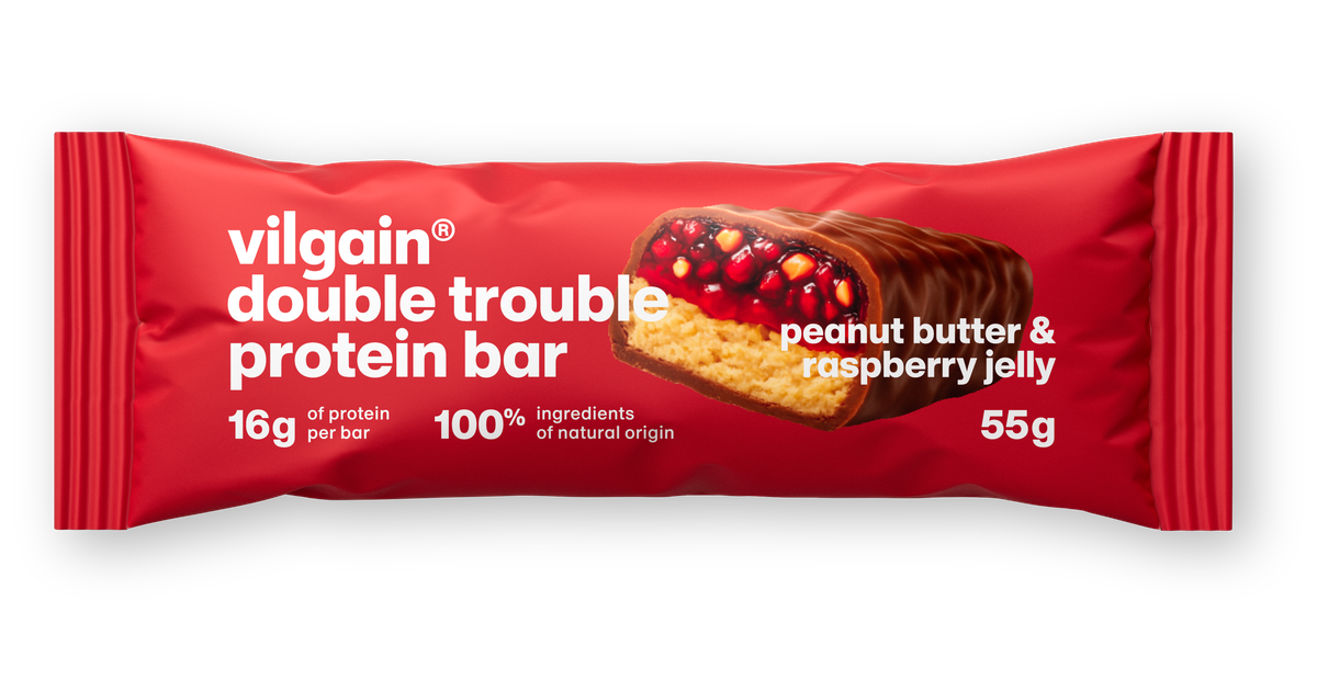 Vilgain Double Trouble Protein Bar Unt de Arahide Gem de Zmeura 55g