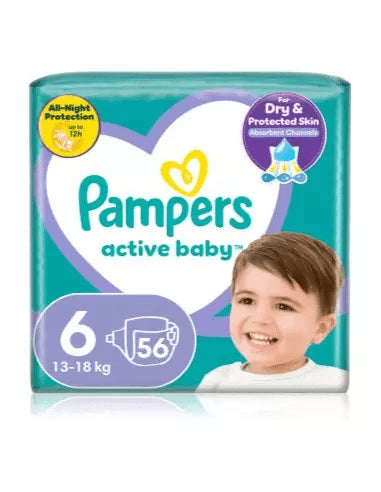Pampers Active Baby Marime 6, 13-18kg, 56 buc