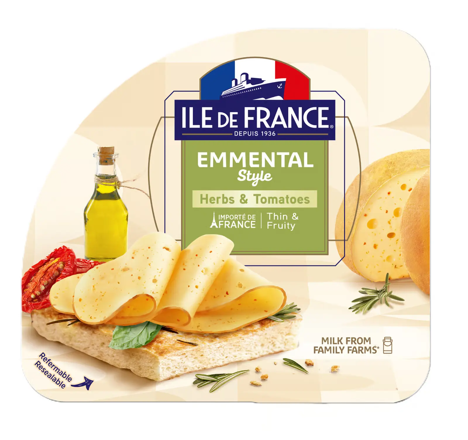 Ile de France Emmental Felii cu Ierburi si Rosii, 150g