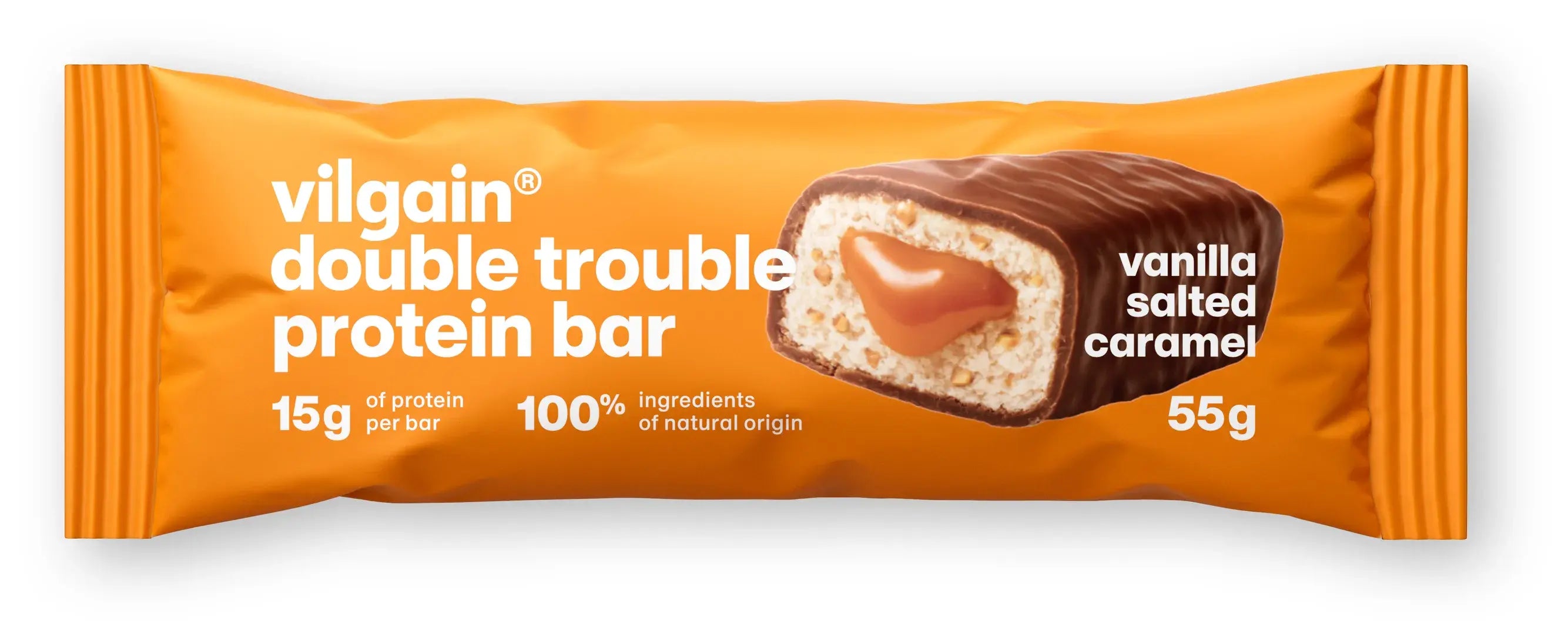 Vilgain Double Trouble Protein Bar Vanilie cu Caramel Sarat, 55g
