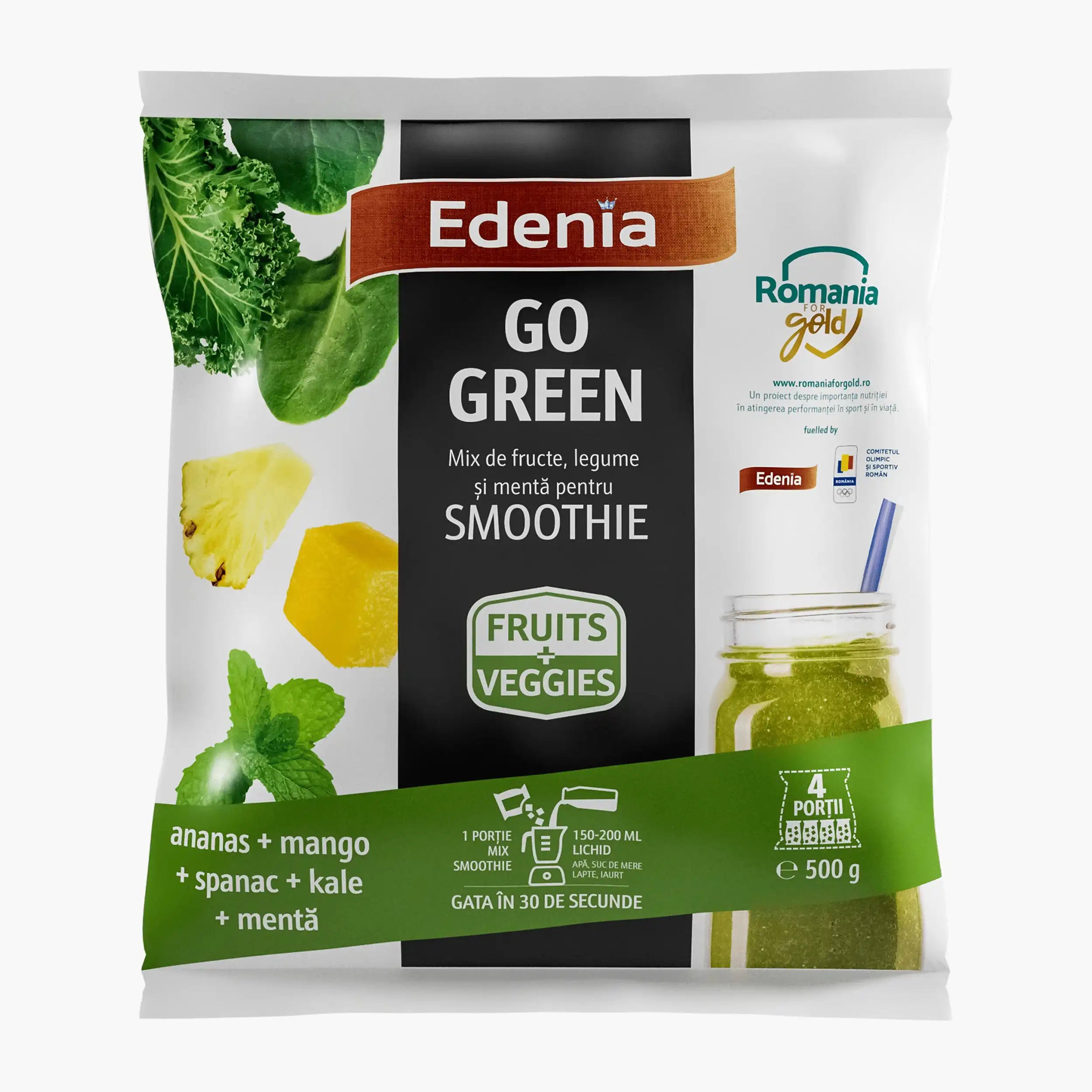 Edenia Mix Fructe Smoothie cu Ananas, Mango, Spanac, Kale si Menta