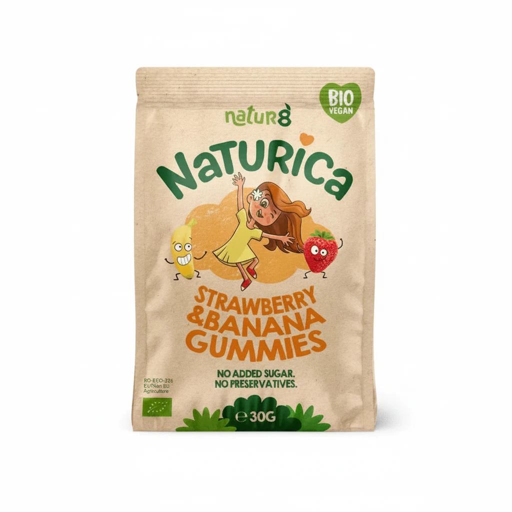 Naturica Fruit Gummies cu capsuni si banane, 30g