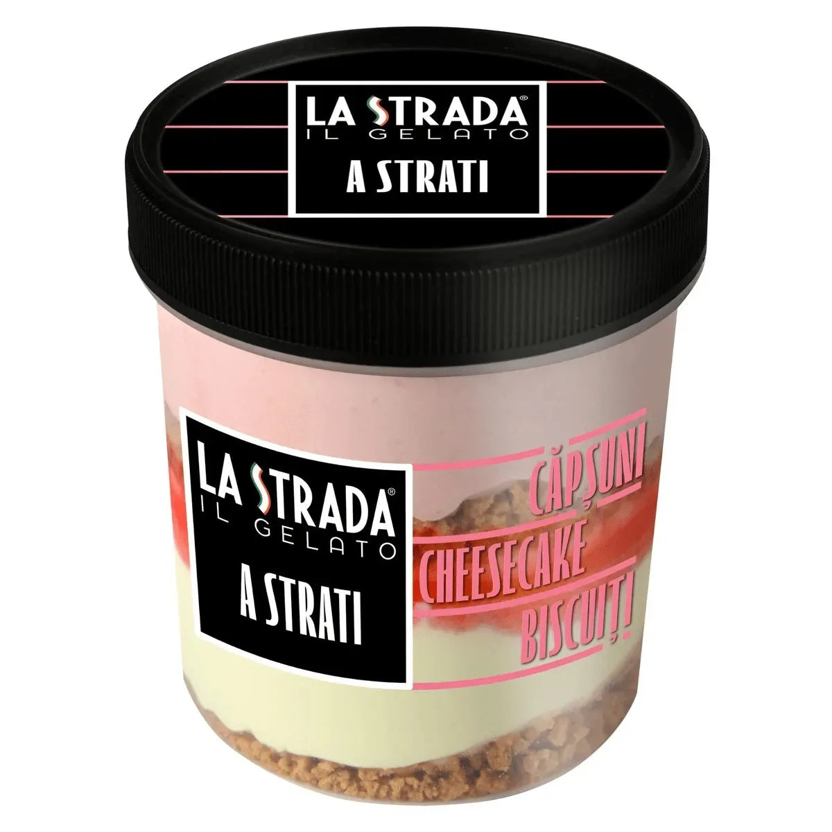 La Strada Inghetata in straturi cu capsuni, cheesecake si biscuiti 473ml