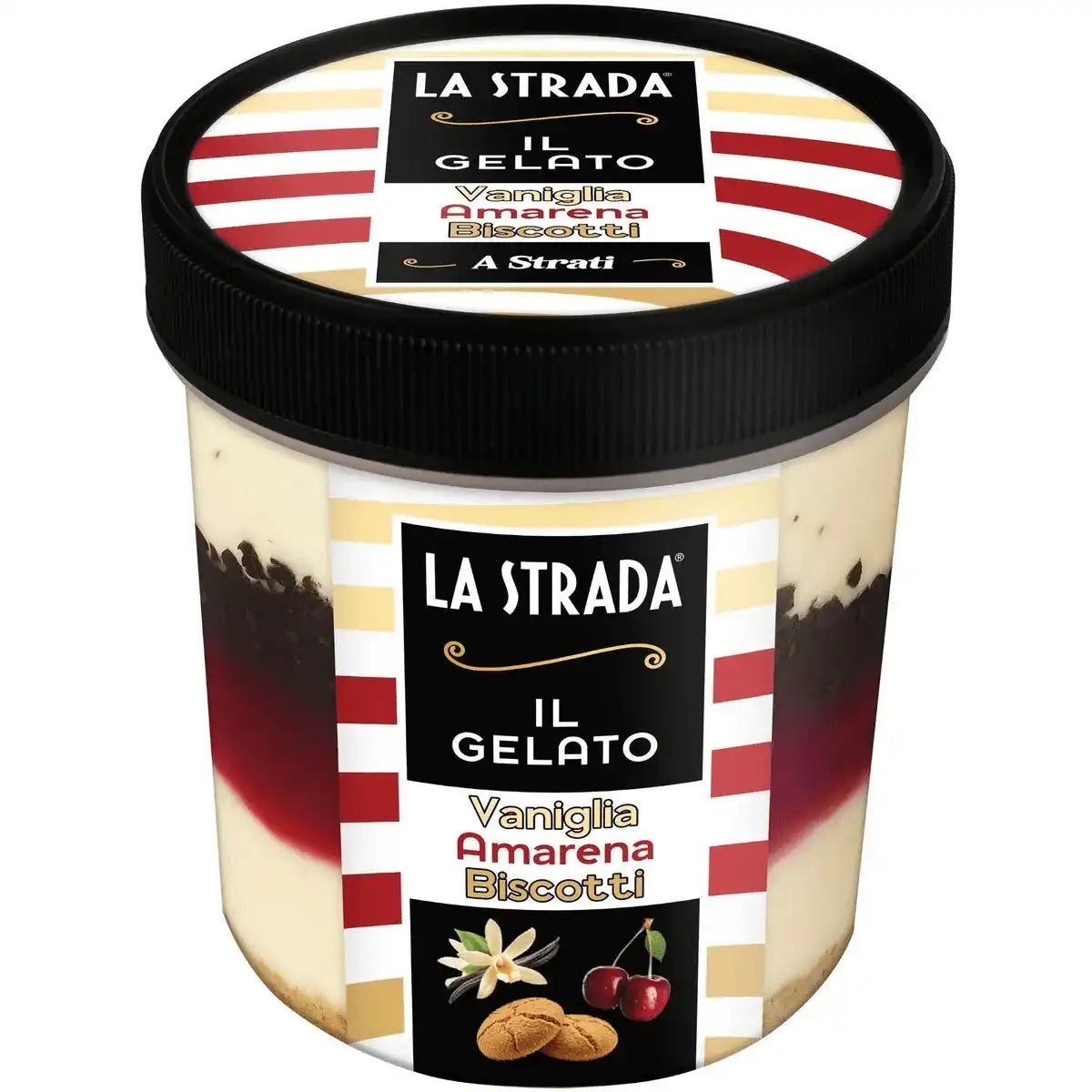 La Strada Inghetata in straturi cu vanilie, sos cu visine, bucati de biscuiti si fulgi de ciocolata 473ml