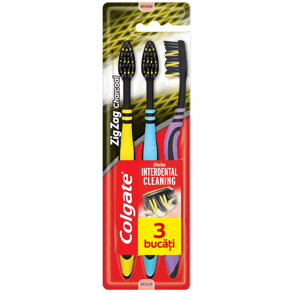 Colgate Periuta Dinti Zig-zag Charcoal 3 Bucati