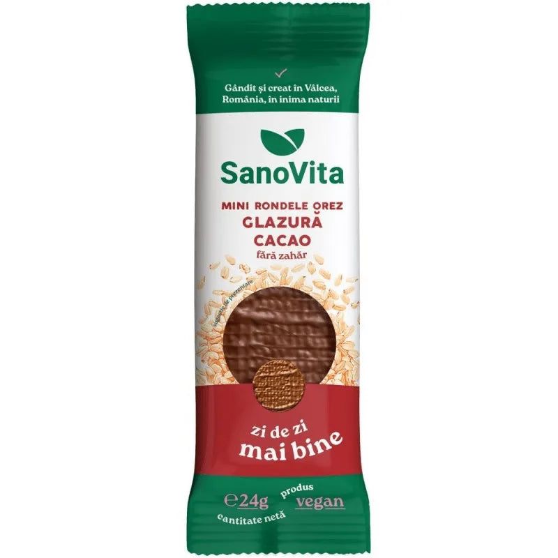 SanoVita Mini Rondele din Orez cu Glazura de Cacao 24g