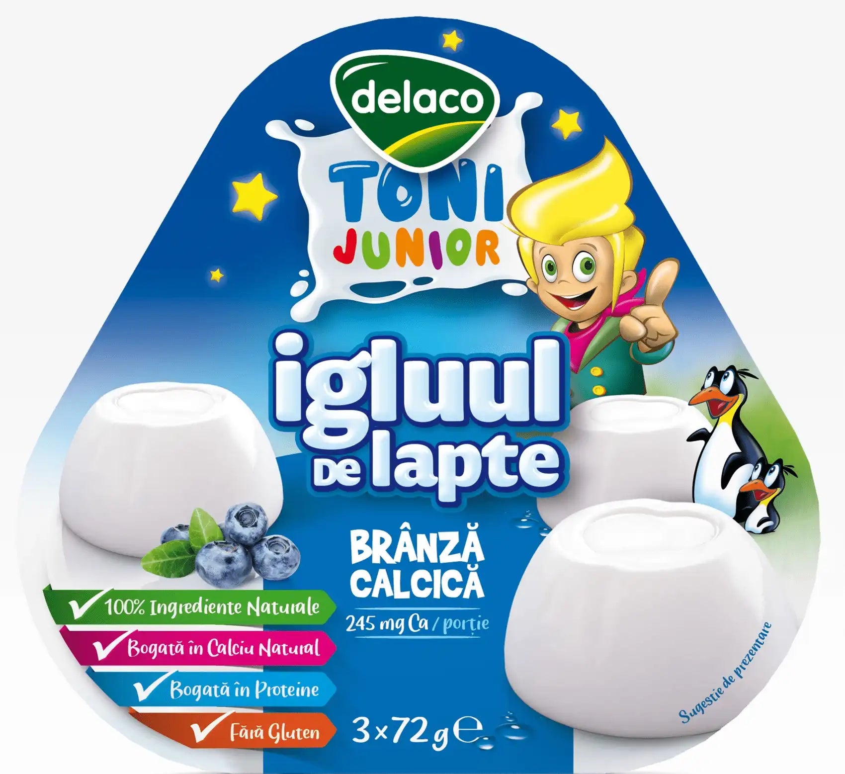 Delaco Toni Junior Igluul de Lapte, Brânză Calcică, 3 x 72 g