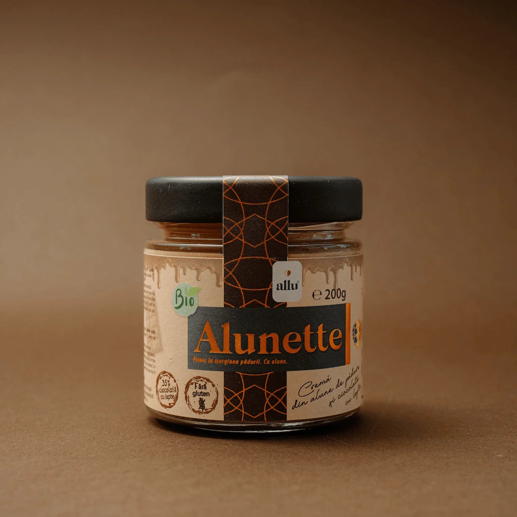 Alunette Crema din alune de padure si ciocolata cu lapte, ecologic